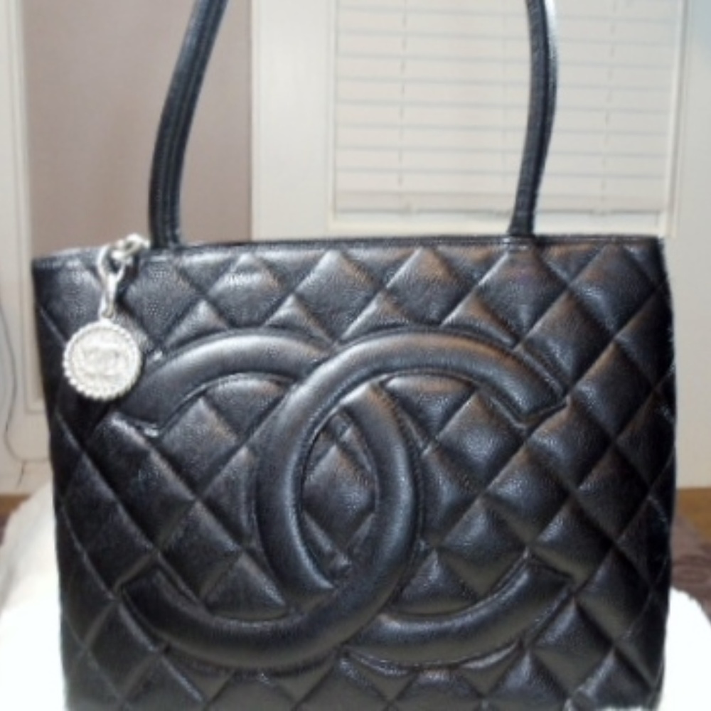 SALE! CHANEL Black Leather Medallion Shoulder Bag